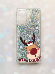 Чохол з плаваючими блискітками на Xiaomi Redmi Note 11 Срібний :: Зимове оленя  (принт 155)