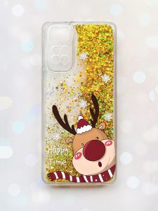 Чохол з плаваючими блискітками на Xiaomi Redmi Note 11 Золотий :: Зимове оленя  (принт 155)
