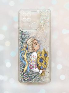 Чохол з плаваючими блискітками на Xiaomi Redmi 10С Срібний :: Українка з колосками (принт 173)