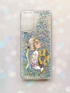 Чохол з плаваючими блискітками на Xiaomi Redmi Note 11 Срібний :: Українка з колосками (принт 173)
