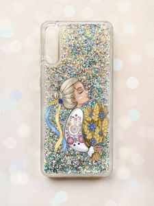 Чохол з плаваючими блискітками на Samsung Galaxy A50 (2019) A505F Срібний :: Українка з колосками (принт 173)