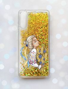 Чохол з плаваючими блискітками на Samsung Galaxy A50 (2019) A505F Золотий :: Українка з колосками (принт 173)