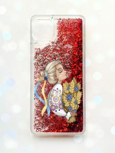Чохол з плаваючими блискітками Samsung Galaxy A12 Червоний :: Українка з колосками (принт 173)