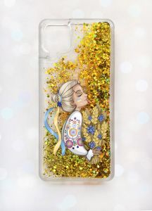 Чохол з плаваючими блискітками Samsung A12 Золотий :: Українка з колосками (принт 173)
