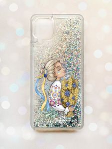 Чохол з плаваючими блискітками Samsung Galaxy A12 Срібний :: Українка з колосками (принт 173)