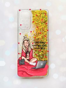 Чохол з плаваючими блискітками на Xiaomi Redmi Note 11 Золотий :: Дівчина з вином (принт 220)