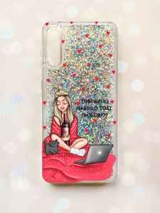 Чохол з плаваючими блискітками на Samsung Galaxy A50 (2019) A505F Срібний :: Дівчина з вином (принт 220)