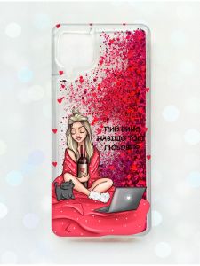 Чохол з плаваючими блискітками Samsung Galaxy A12 Рожевий :: Дівчина з вином (принт 220)