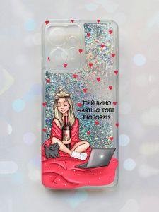 Чохол з плаваючими блискітками Xiaomi Redmi Note 12 4G Срібний :: Дівчина з вином (принт 220)