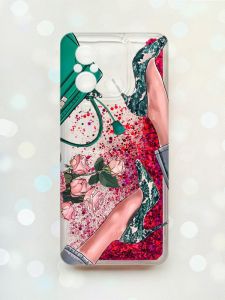 Чохол з плаваючими блискітками на Xiaomi Redmi 12C Рожевий :: Туфельки і квіти (принт 225)