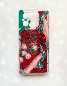 Чохол з плаваючими блискітками на Xiaomi Redmi 12C Червоний :: Туфельки і квіти (принт 225)