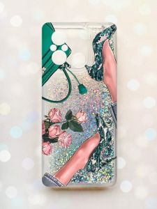 Чохол з плаваючими блискітками на Xiaomi Redmi 12C Срібний :: Туфельки і квіти (принт 225)