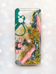 Чохол з плаваючими блискітками на Xiaomi Redmi 12C Золотий :: Туфельки і квіти (принт 225)