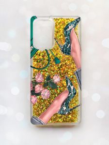 Чохол з плаваючими блискітками на Samsung Galaxy A52 (A525) Золотий :: Туфельки і квіти (принт 225)