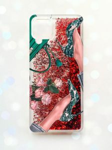 Чохол з плаваючими блискітками Samsung Galaxy A12 Червоний :: Туфельки і квіти (принт 225)