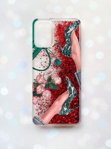 Чохол з плаваючими блискітками для Samsung Galaxy A03s (A037) Червоний :: Туфельки і квіти (принт 225)