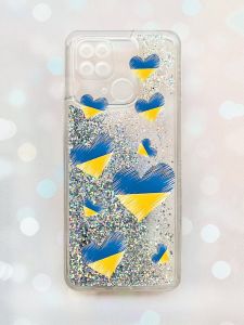 Чохол з плаваючими блискітками на Xiaomi Redmi 10С Срібний :: Сердечка. Україна (принт 258)