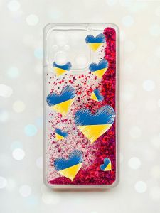 Чохол з плаваючими блискітками на Xiaomi Redmi 12C Рожевий :: Сердечка. Україна (принт 258)
