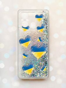 Чохол з плаваючими блискітками на Xiaomi Redmi 12C Срібний :: Сердечка. Україна (принт 258)