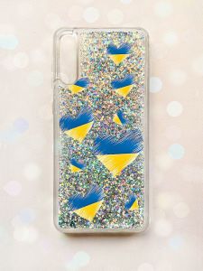 Чохол з плаваючими блискітками на Samsung Galaxy A50 (2019) A505F Срібний :: Сердечка. Україна (принт 258)