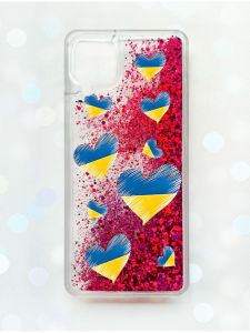 Чохол з плаваючими блискітками Samsung Galaxy A12 Рожевий :: Сердечка. Україна (принт 258)