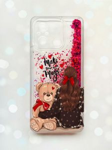 Чохол з плаваючими блискітками на Xiaomi Redmi 12C Рожевий :: Дівчина з ведмедиком (принт 188)