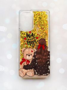 Чохол з плаваючими блискітками на Samsung Galaxy A52 (A525) Золотий :: Дівчина з ведмедиком (принт 188)