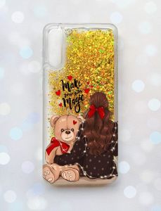 Чохол з плаваючими блискітками на Samsung Galaxy A50 (2019) A505F Золотий :: Дівчина з ведмедиком (принт 188)