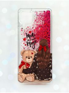 Чохол з плаваючими блискітками Samsung Galaxy A12 Рожевий :: Дівчина з ведмедиком (принт 188)