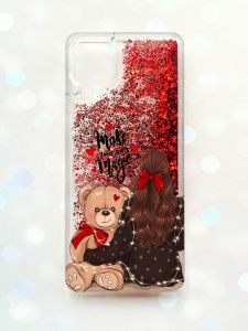 Чохол з плаваючими блискітками Samsung Galaxy A12 Червоний :: Дівчина з ведмедиком (принт 188)