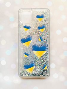 Чохол з плаваючими блискітками Samsung Galaxy A12 Срібний :: Сердечка. Україна (принт 258)