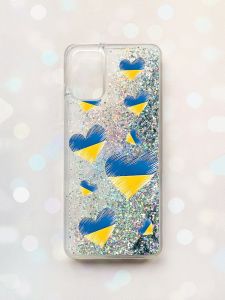 Чохол з плаваючими блискітками для Samsung Galaxy A03s (A037) Срібний :: Сердечка. Україна (принт 258)