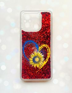 Чохол з плаваючими блискітками на Xiaomi Redmi 12C Червоний :: Серце з соняхом (принт 260)