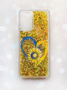 Чохол з плаваючими блискітками на Samsung Galaxy A52 (A525) Золотий :: Серце з соняхом (принт 260)