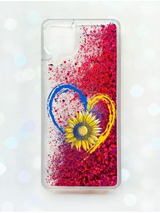 Чохол з плаваючими блискітками Samsung Galaxy A12 Рожевий :: Серце з соняхом (принт 260)