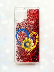 Чохол з плаваючими блискітками Samsung Galaxy A12 Червоний :: Серце з соняхом (принт 260)