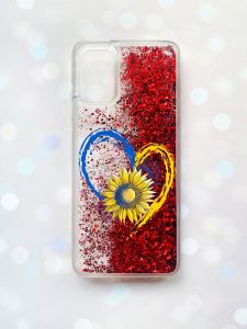 Чохол з плаваючими блискітками для Samsung Galaxy A03s (A037) Червоний :: Серце з соняхом (принт 260)