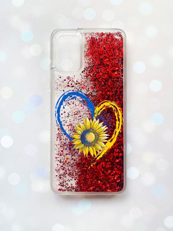 Чохол з плаваючими блискітками для Samsung Galaxy A03s (A037) Червоний :: Серце з соняхом (принт 260)
