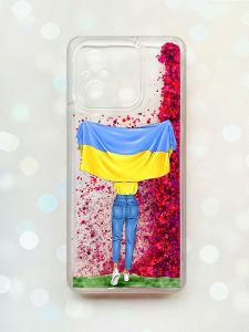 Чохол з плаваючими блискітками на Xiaomi Redmi 12C Рожевий :: Дівчина з прапором (принт 263)