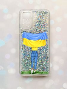 Чохол з плаваючими блискітками на Xiaomi Redmi Note 11 Срібний :: Дівчина з прапором (принт 263)