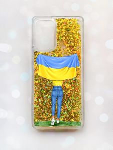 Чохол з плаваючими блискітками на Samsung Galaxy A52 (A525) Золотий :: Дівчина з прапором (принт 263)