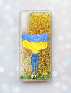 Чохол з плаваючими блискітками на Samsung Galaxy A50 (2019) A505F Золотий :: Дівчина з прапором (принт 263)