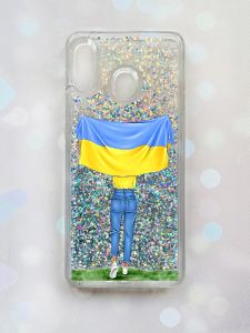 Чохол з плаваючими блискітками на Samsung Galaxy А30(2019) А305/A20 Срібний :: Дівчина з прапором (принт 263)