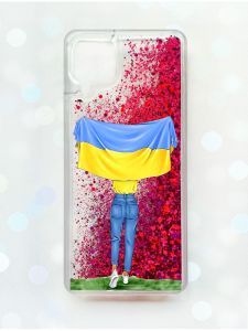 Чохол з плаваючими блискітками Samsung Galaxy A12 Рожевий :: Дівчина з прапором (принт 263)