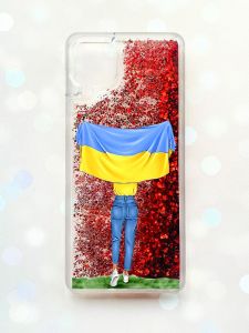 Чохол з плаваючими блискітками Samsung Galaxy A12 Червоний :: Дівчина з прапором (принт 263)