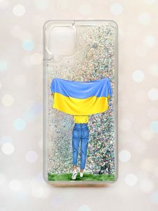 Чохол з плаваючими блискітками Samsung Galaxy A12 Срібний :: Дівчина з прапором (принт 263)