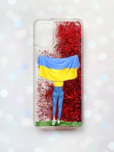 Чохол з плаваючими блискітками для Samsung Galaxy A03s (A037) Червоний :: Дівчина з прапором (принт 263)