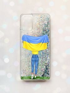 Чохол з плаваючими блискітками для Samsung Galaxy A03s (A037) Срібний :: Дівчина з прапором (принт 263)