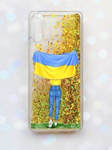 Чохол з плаваючими блискітками Samsung Galaxy A02 / A022 (2021) Золотий :: Дівчина з прапором (принт 263)