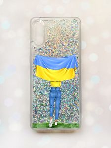 Чохол з плаваючими блискітками Samsung Galaxy A02 / A022 (2021) Срібний :: Дівчина з прапором (принт 263)